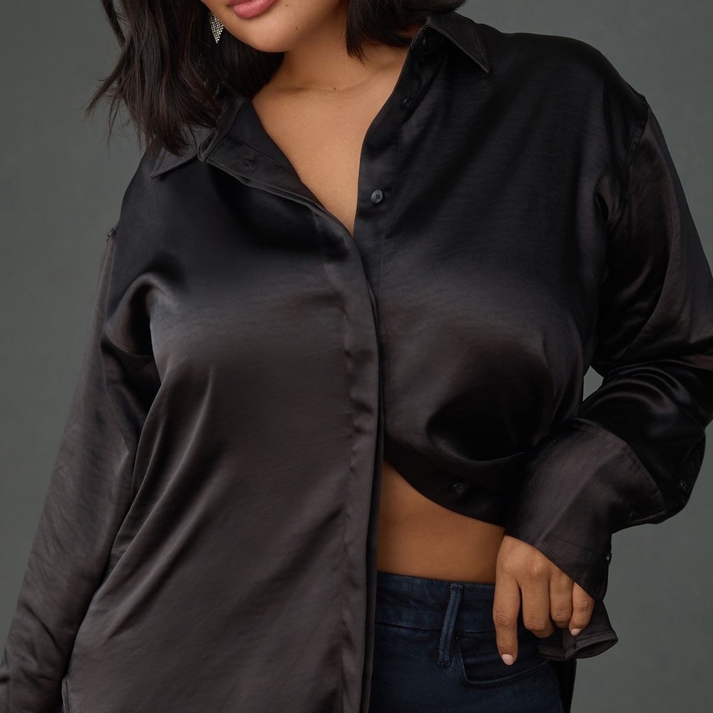 A Good American black satin button down shirt - Picture 4 of 8